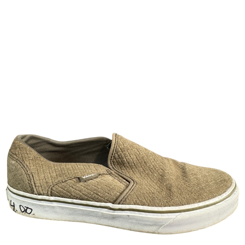 Vans Classic Slip-On Textured Suede Olive Green Woven Pattern Sneakers Women 9